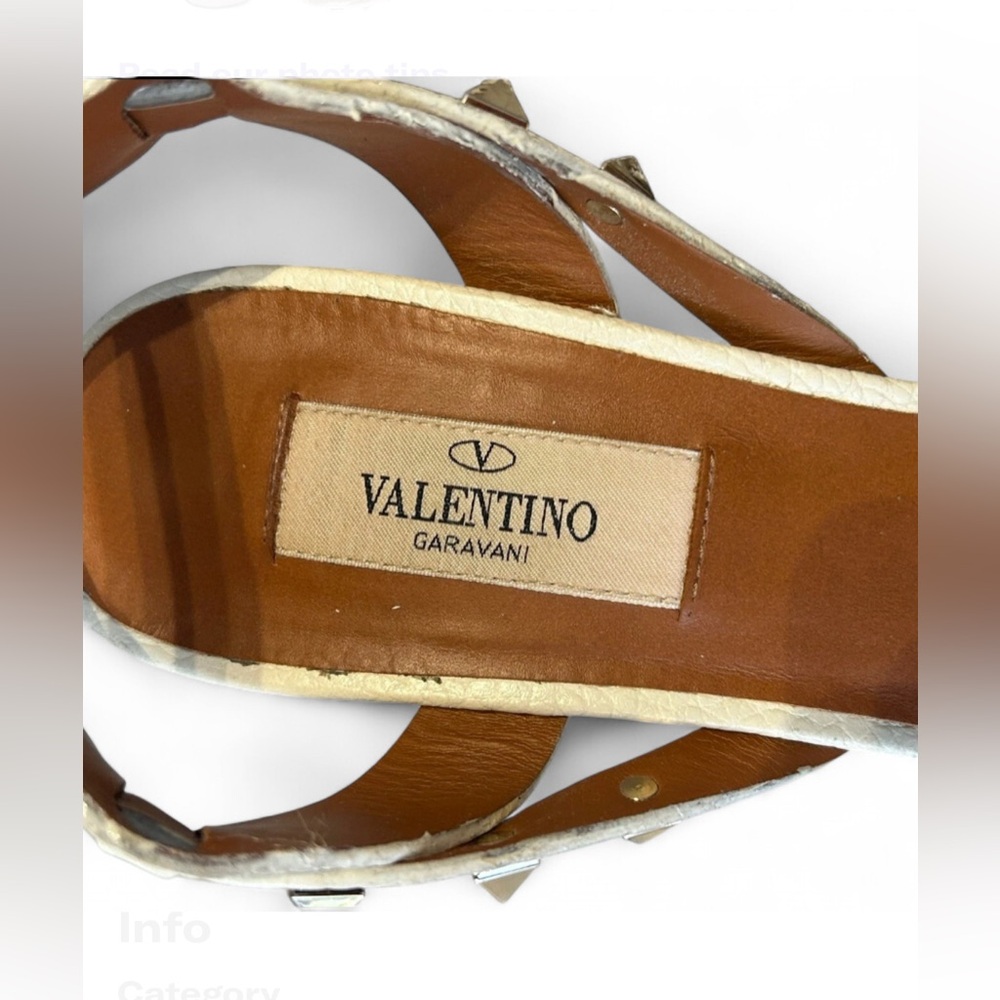 Valentino Garavani Rockstud Block Heel Sandal 39.5 Cream Leather Studded Classic - Picture 2 of 14